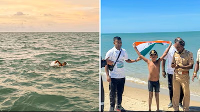பாக்கு நீரிணையை நீந்தி உலக சாதனை படைத்த ஏழு வயது சிறுவன்!